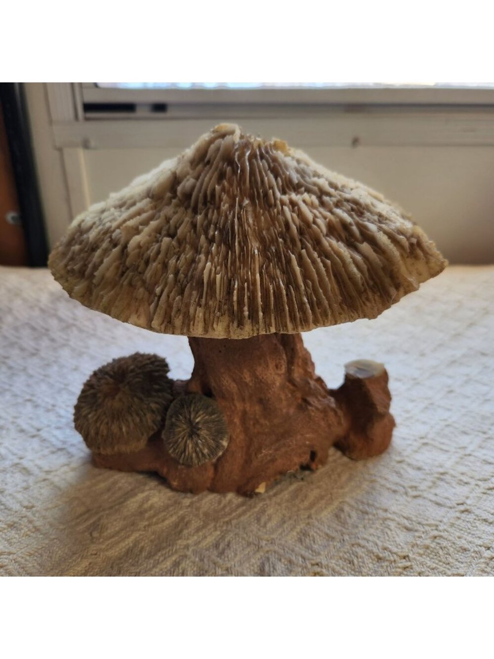 Vintage MCM 1960s Handcrafted Mushroom Sculpture Natural Wood Base & Mushroom Ca